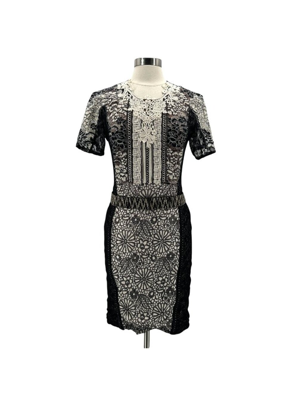 Beguile Byron Lars Womens Petites 8P Dress Lace Melange Pencil Floral Belted